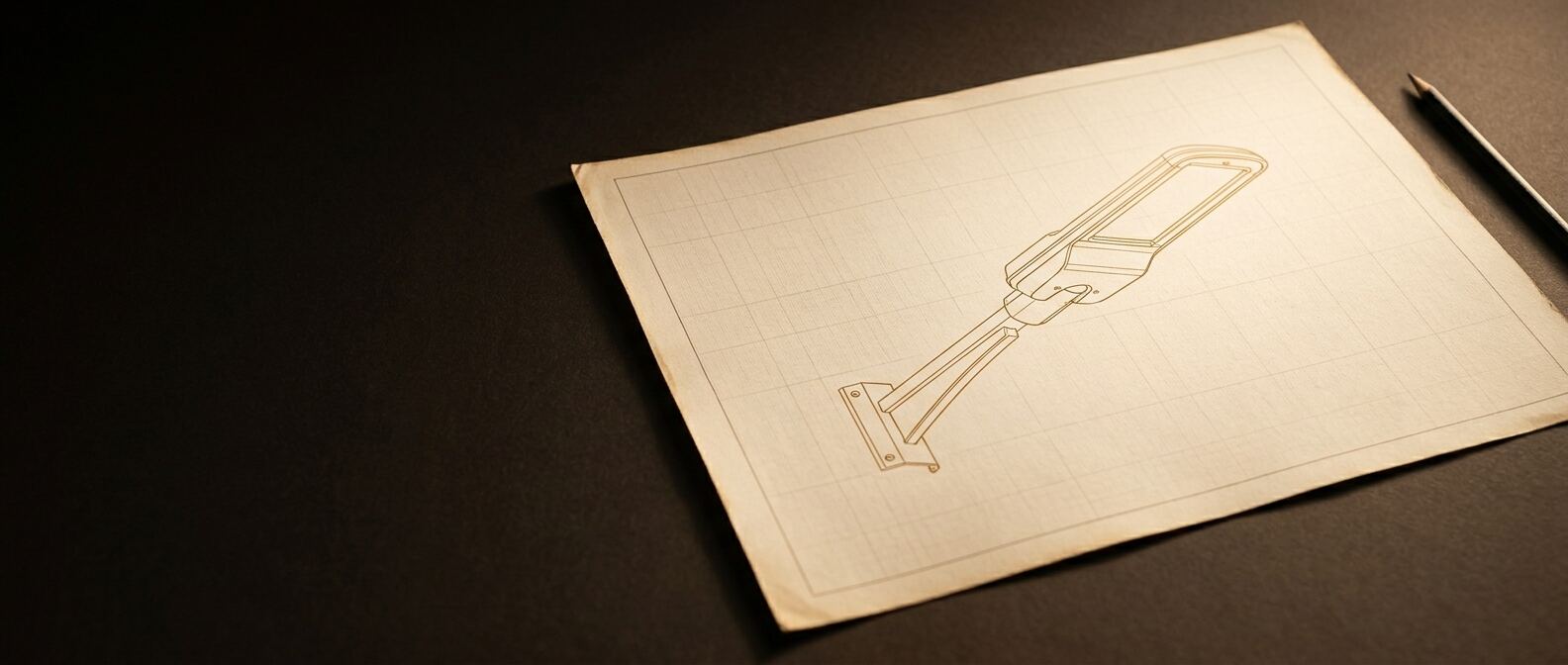 Engineering blueprint of an outdoor LED street luminaire